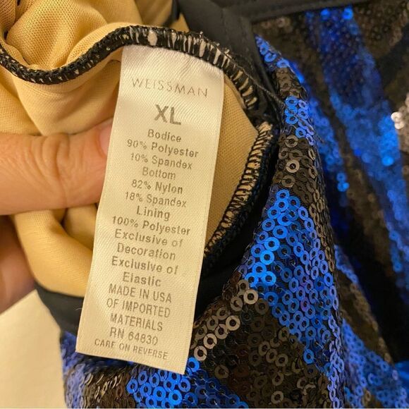 Weissman Dance costume black fringe flapper sequin blue 5361 Adult XLA - Picture 12 of 13